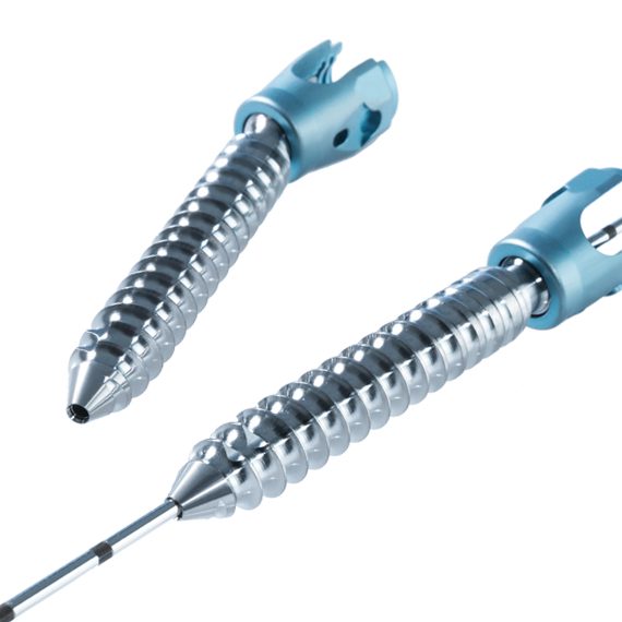 S4 MIS Cannulated Pedicle Screw System showing patented interlocking thread design